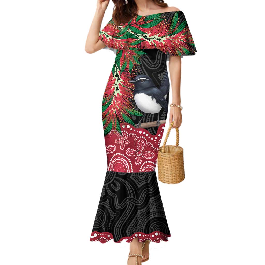 Willie wagtail Australia Family Matching Mermaid Dress and Hawaiian Shirt Aussie Bottlebrushes Aboriginal Art - Vibe Hoodie