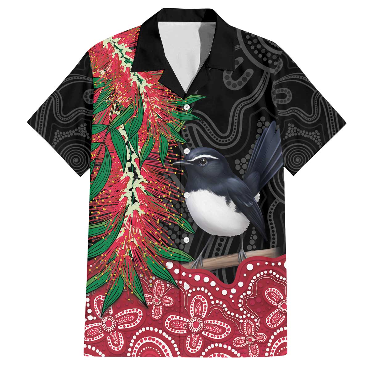 Willie wagtail Australia Family Matching Off The Shoulder Long Sleeve Dress and Hawaiian Shirt Aussie Bottlebrushes Aboriginal Art - Vibe Hoodie