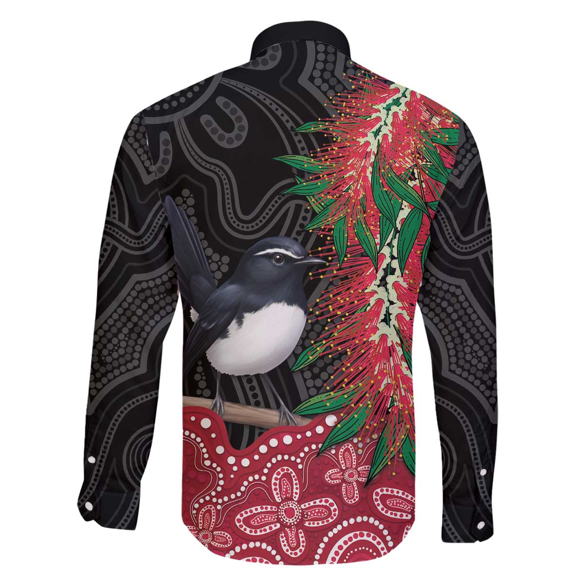 Willie wagtail Australia Family Matching Off The Shoulder Long Sleeve Dress and Hawaiian Shirt Aussie Bottlebrushes Aboriginal Art - Vibe Hoodie