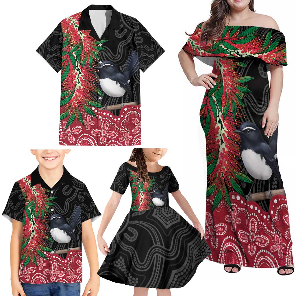 Willie wagtail Australia Family Matching Off Shoulder Maxi Dress and Hawaiian Shirt Aussie Bottlebrushes Aboriginal Art - Vibe Hoodie
