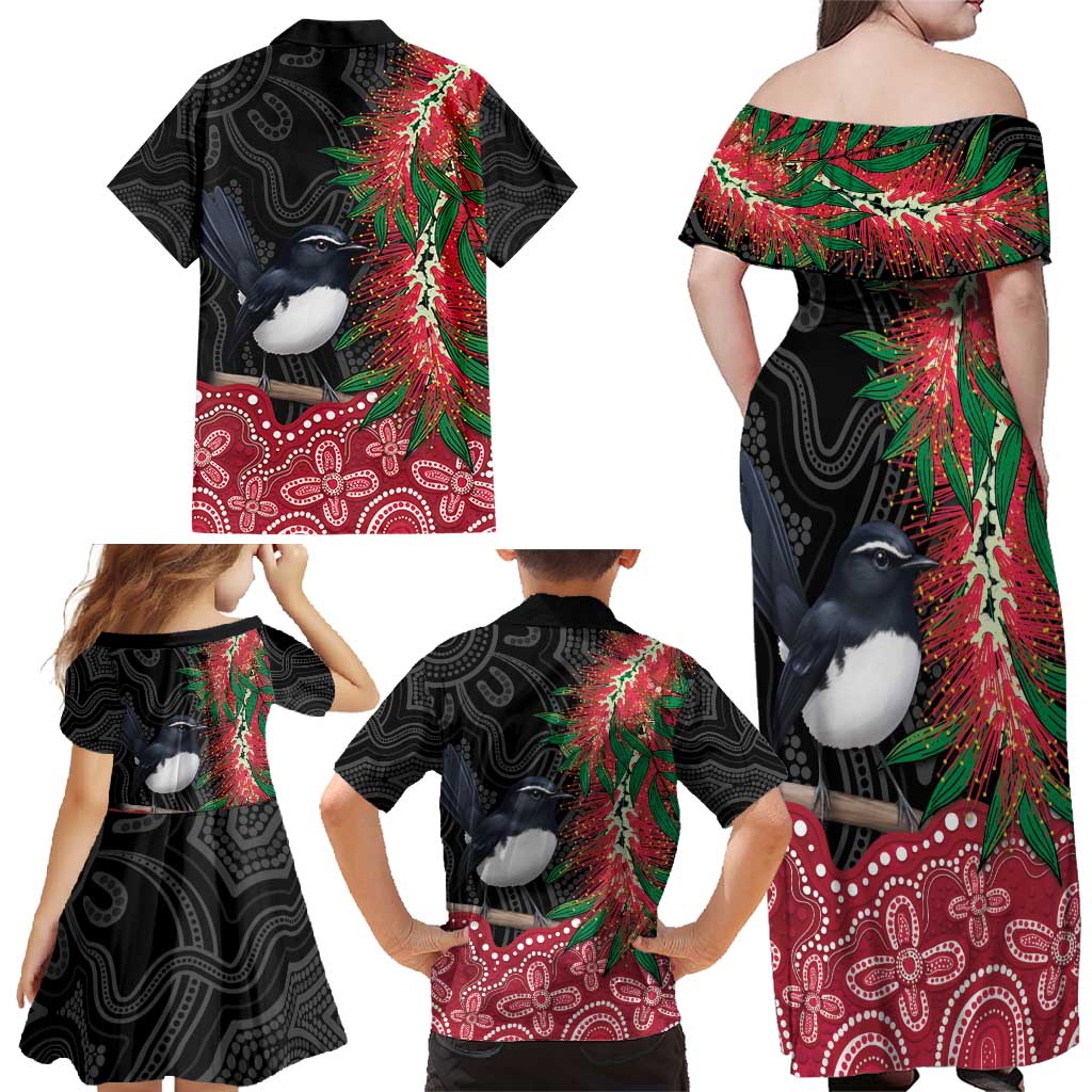 Willie wagtail Australia Family Matching Off Shoulder Maxi Dress and Hawaiian Shirt Aussie Bottlebrushes Aboriginal Art - Vibe Hoodie