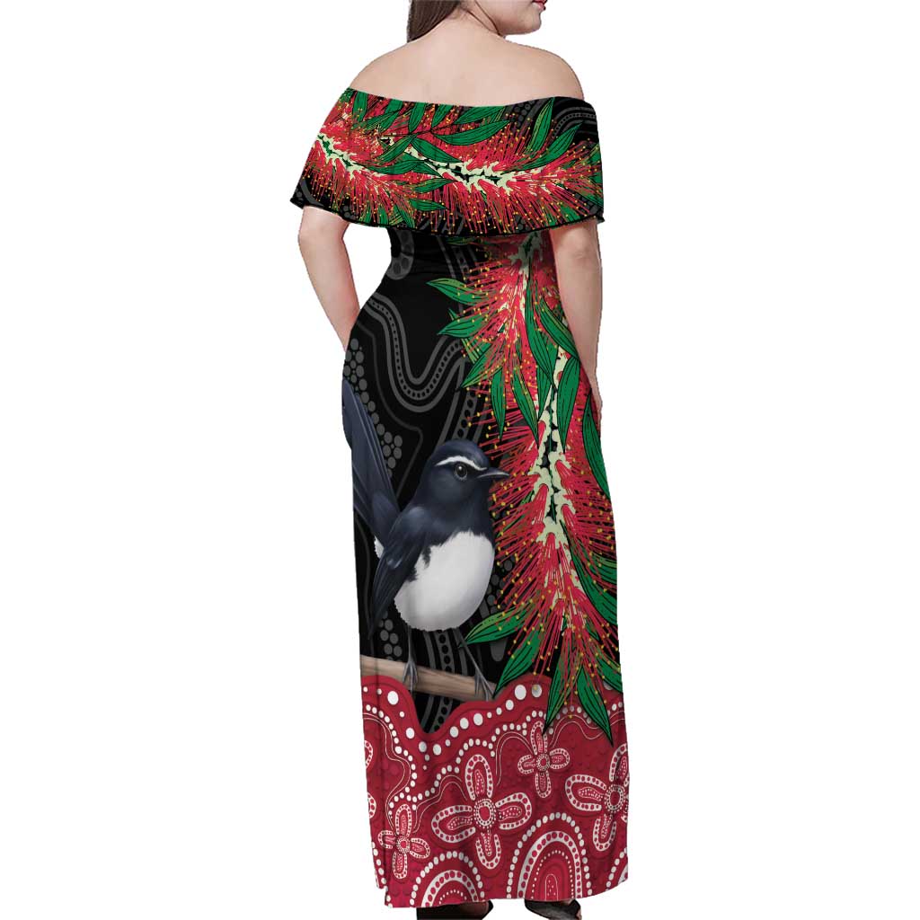 Willie wagtail Australia Family Matching Off Shoulder Maxi Dress and Hawaiian Shirt Aussie Bottlebrushes Aboriginal Art - Vibe Hoodie