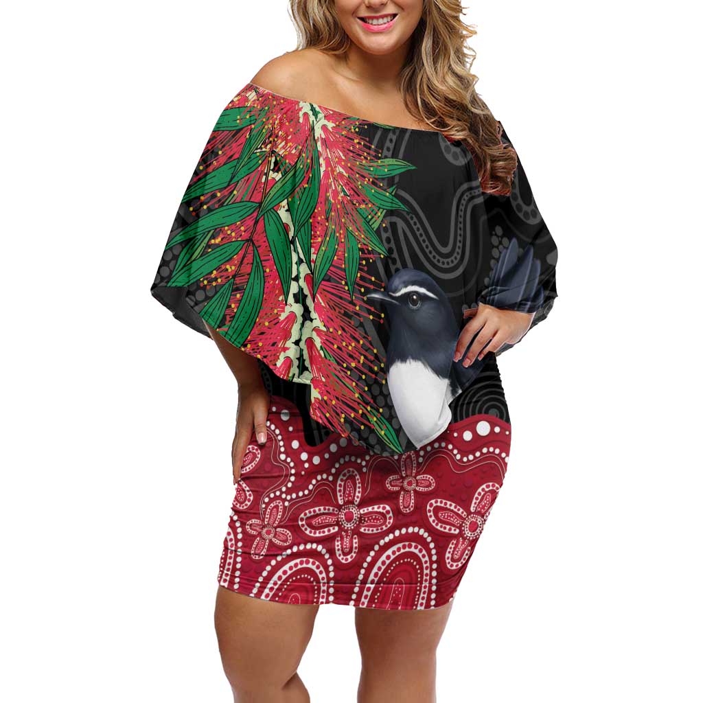 Willie wagtail Australia Family Matching Off Shoulder Short Dress and Hawaiian Shirt Aussie Bottlebrushes Aboriginal Art - Vibe Hoodie