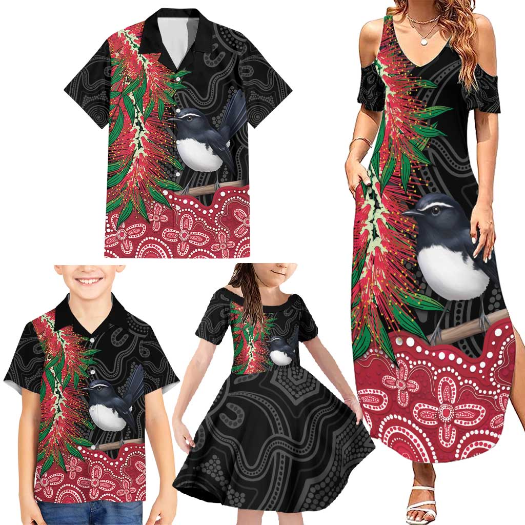 Willie wagtail Australia Family Matching Summer Maxi Dress and Hawaiian Shirt Aussie Bottlebrushes Aboriginal Art - Vibe Hoodie