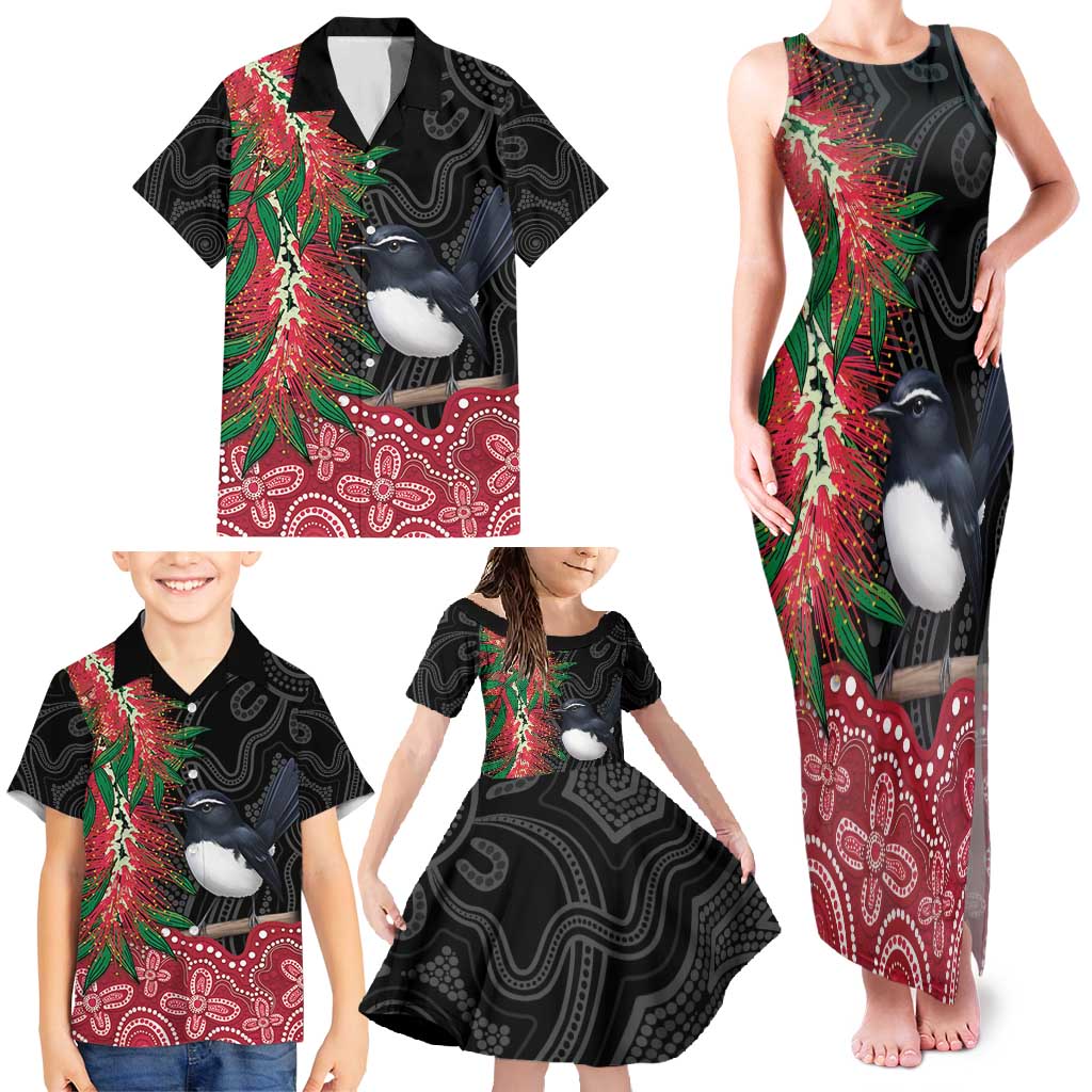 Willie wagtail Australia Family Matching Tank Maxi Dress and Hawaiian Shirt Aussie Bottlebrushes Aboriginal Art - Vibe Hoodie