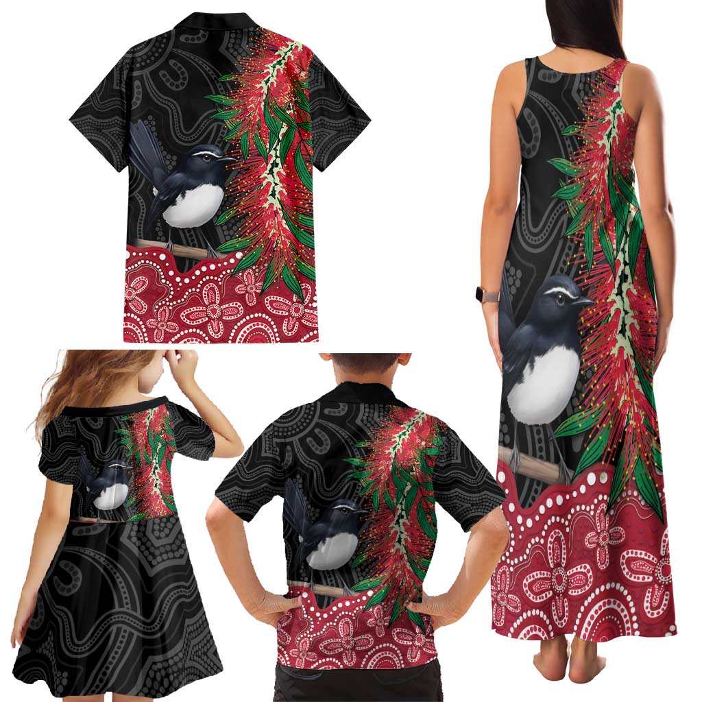 Willie wagtail Australia Family Matching Tank Maxi Dress and Hawaiian Shirt Aussie Bottlebrushes Aboriginal Art - Vibe Hoodie
