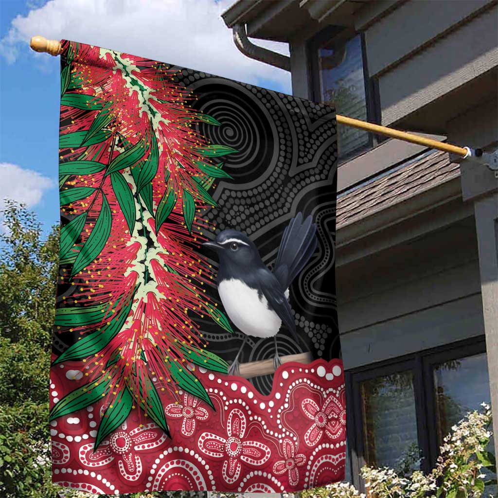 Willie wagtail Australia Garden Flag Aussie Bottlebrushes Aboriginal Art - Vibe Hoodie