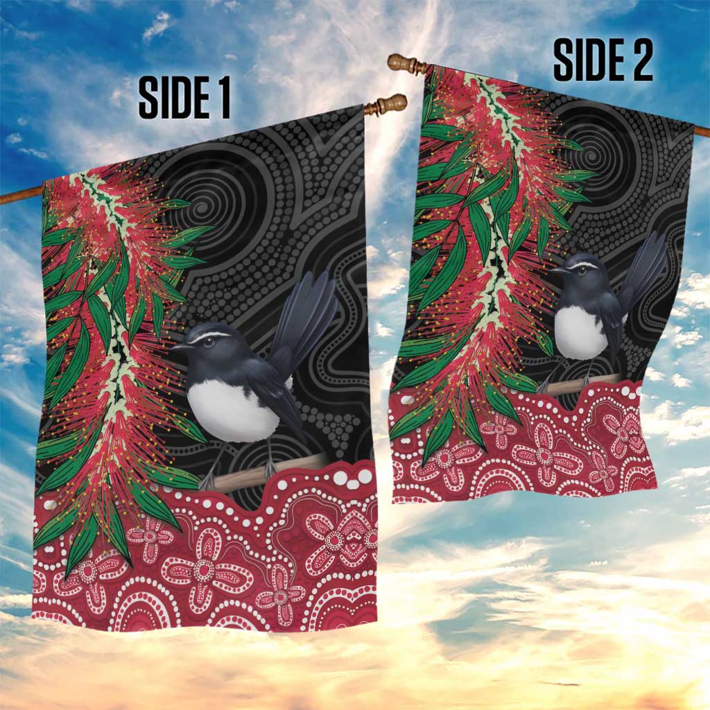 Willie wagtail Australia Garden Flag Aussie Bottlebrushes Aboriginal Art - Vibe Hoodie