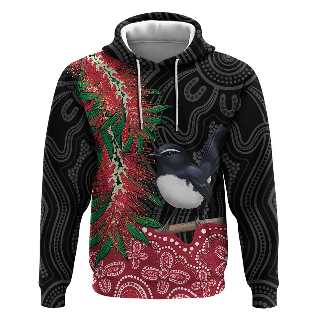 Willie wagtail Australia Hoodie Aussie Bottlebrushes Aboriginal Art - Vibe Hoodie