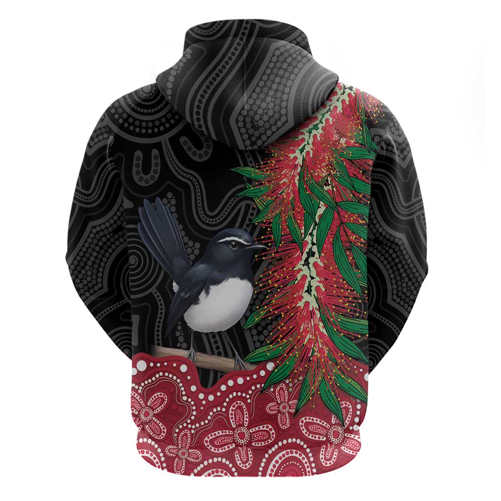 Willie wagtail Australia Hoodie Aussie Bottlebrushes Aboriginal Art - Vibe Hoodie