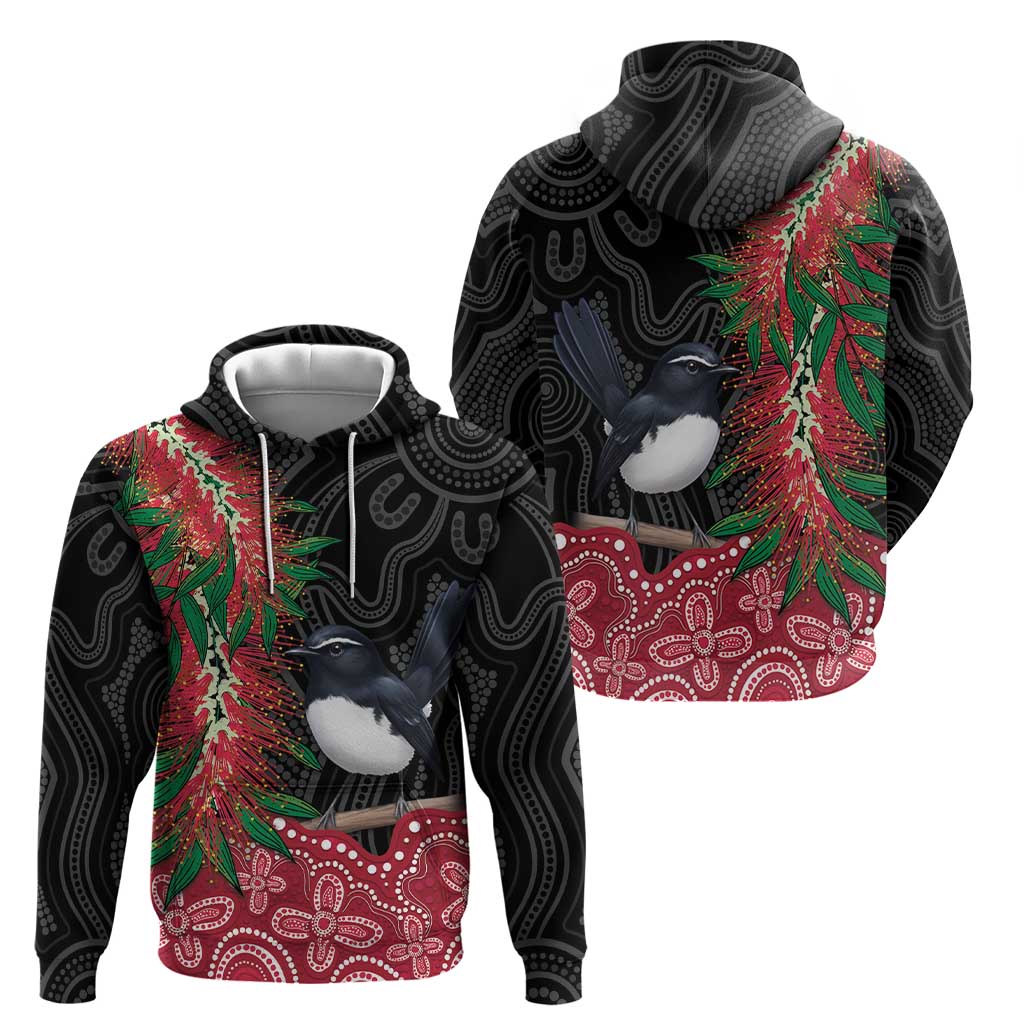 Willie wagtail Australia Hoodie Aussie Bottlebrushes Aboriginal Art - Vibe Hoodie