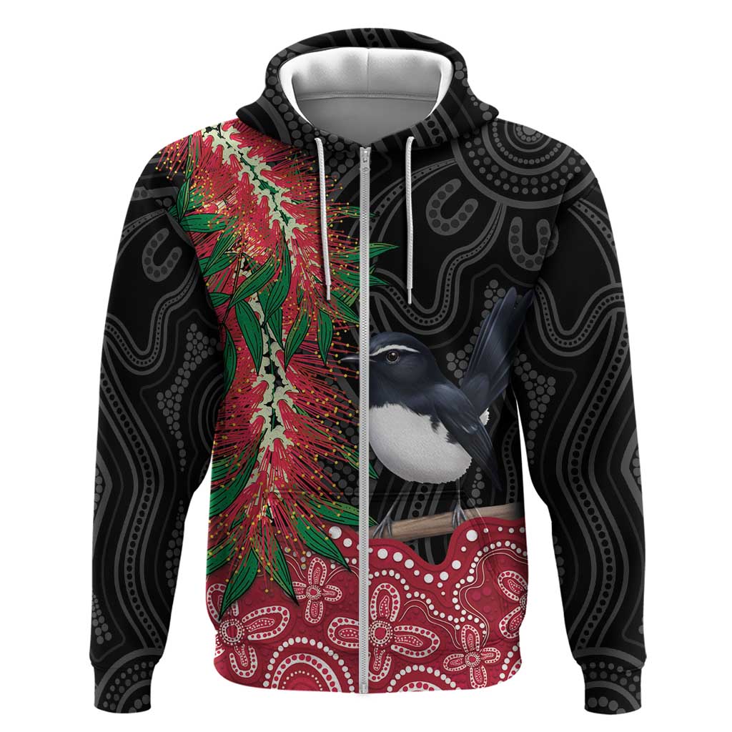 Willie wagtail Australia Hoodie Aussie Bottlebrushes Aboriginal Art - Vibe Hoodie