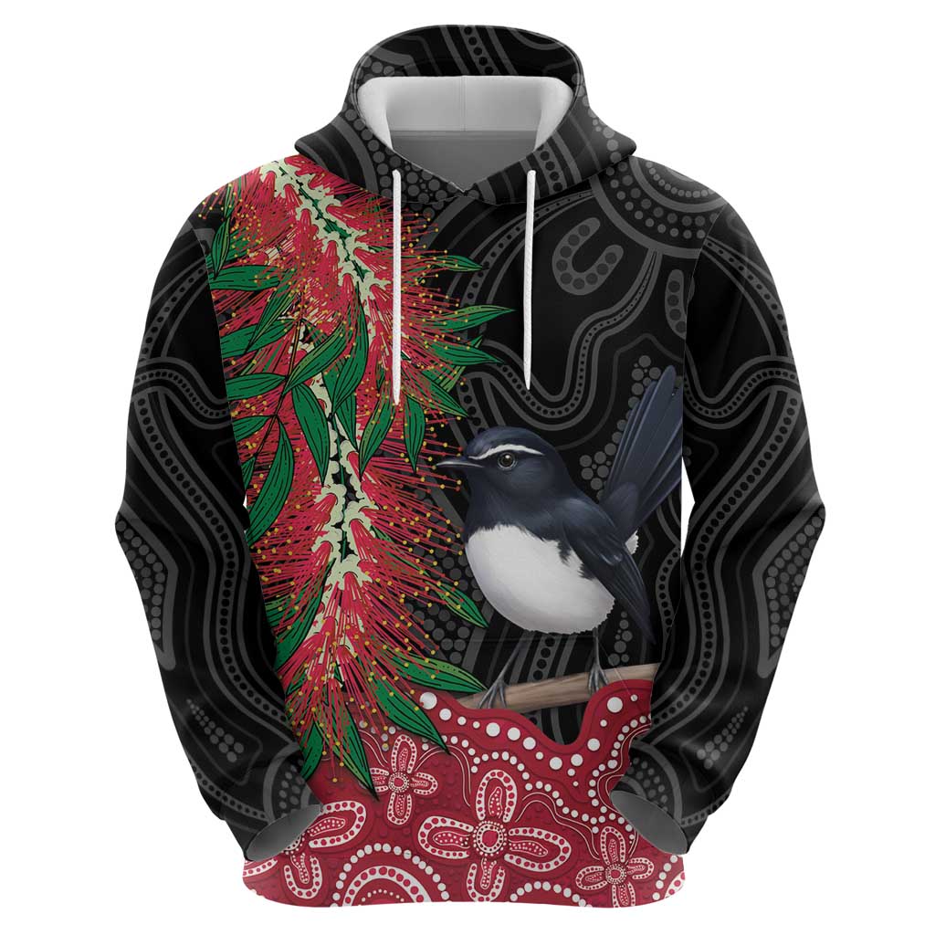 Willie wagtail Australia Hoodie Aussie Bottlebrushes Aboriginal Art - Vibe Hoodie