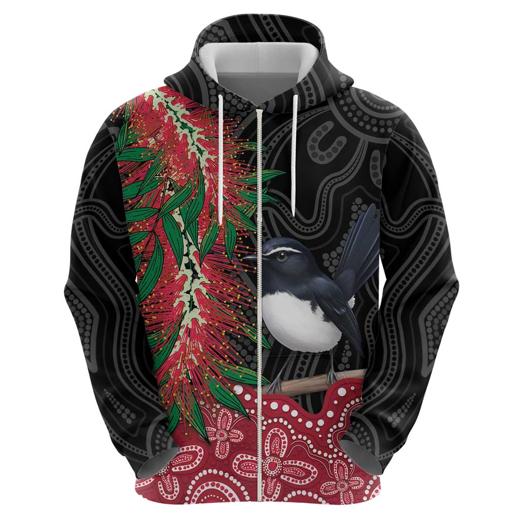 Willie wagtail Australia Hoodie Aussie Bottlebrushes Aboriginal Art - Vibe Hoodie