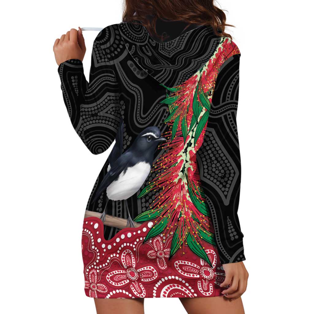 Willie wagtail Australia Hoodie Dress Aussie Bottlebrushes Aboriginal Art - Vibe Hoodie
