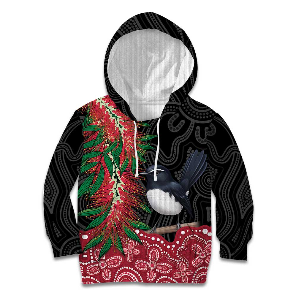 Willie wagtail Australia Kid Hoodie Aussie Bottlebrushes Aboriginal Art - Vibe Hoodie