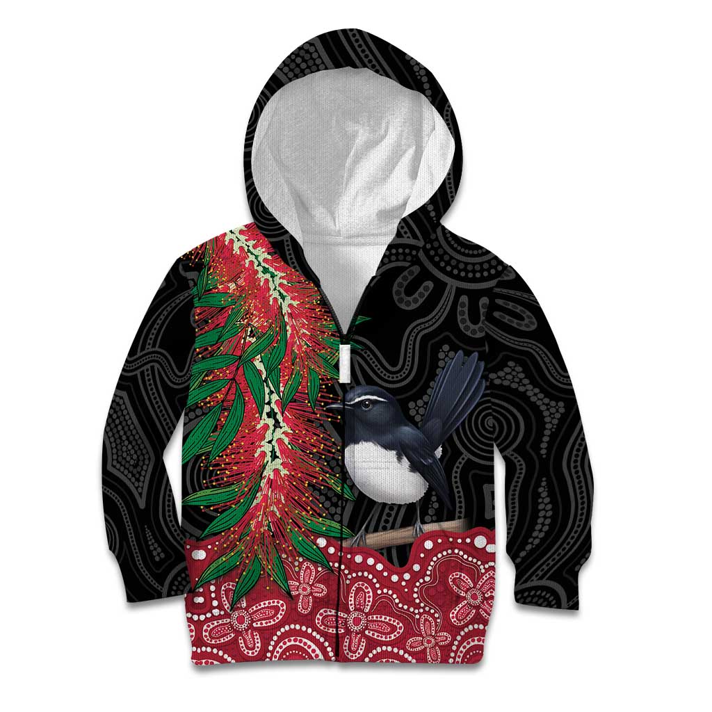 Willie wagtail Australia Kid Hoodie Aussie Bottlebrushes Aboriginal Art - Vibe Hoodie