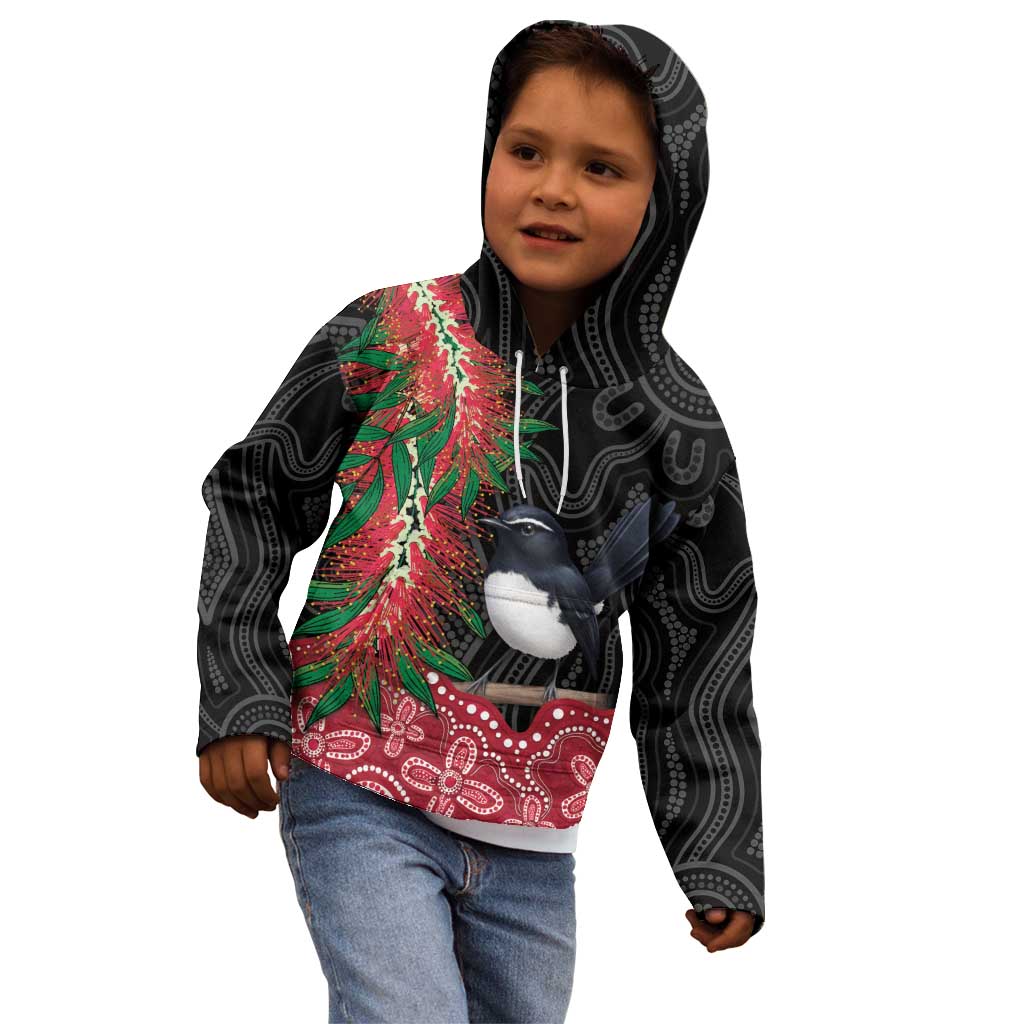 Willie wagtail Australia Kid Hoodie Aussie Bottlebrushes Aboriginal Art - Vibe Hoodie