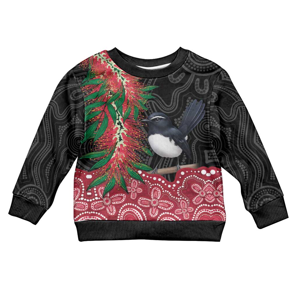 Willie wagtail Australia Kid Ugly Christmas Sweater Aussie Bottlebrushes Aboriginal Art - Vibe Hoodie