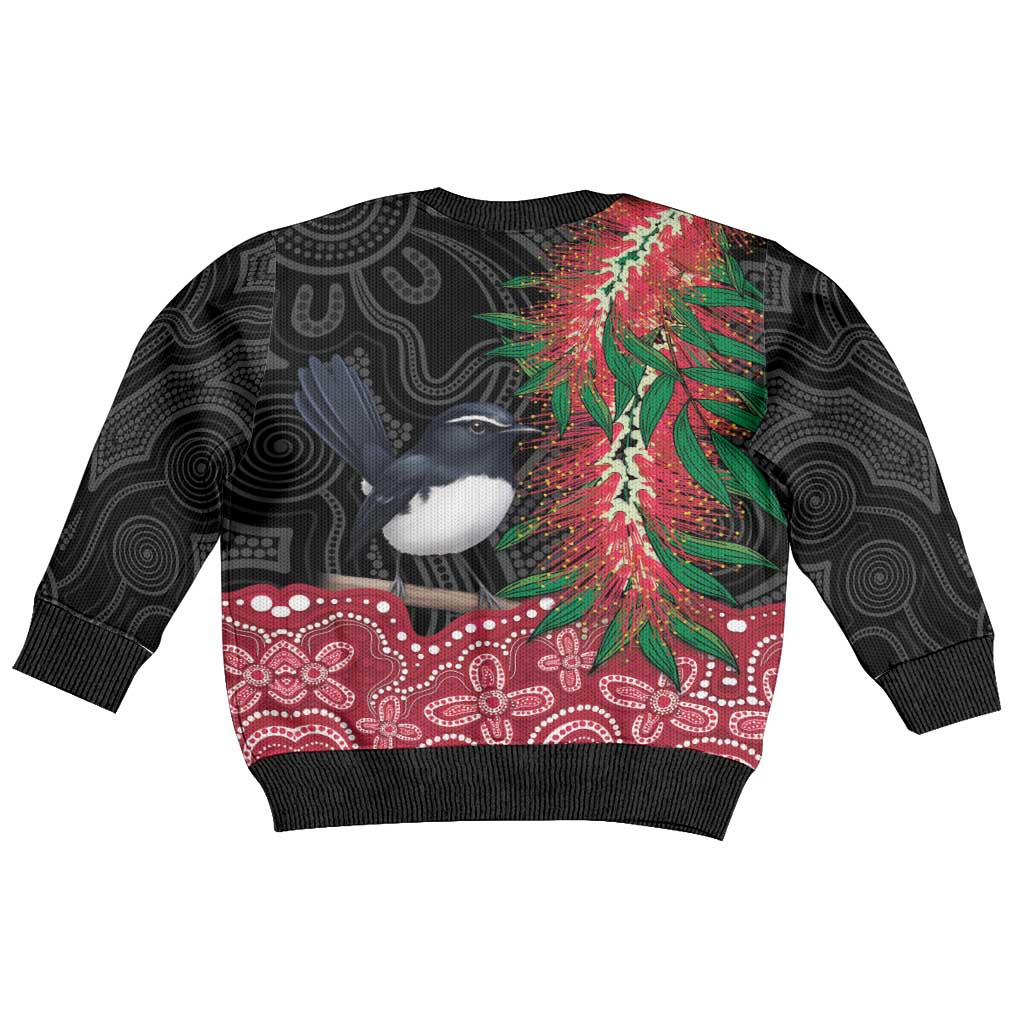 Willie wagtail Australia Kid Ugly Christmas Sweater Aussie Bottlebrushes Aboriginal Art - Vibe Hoodie