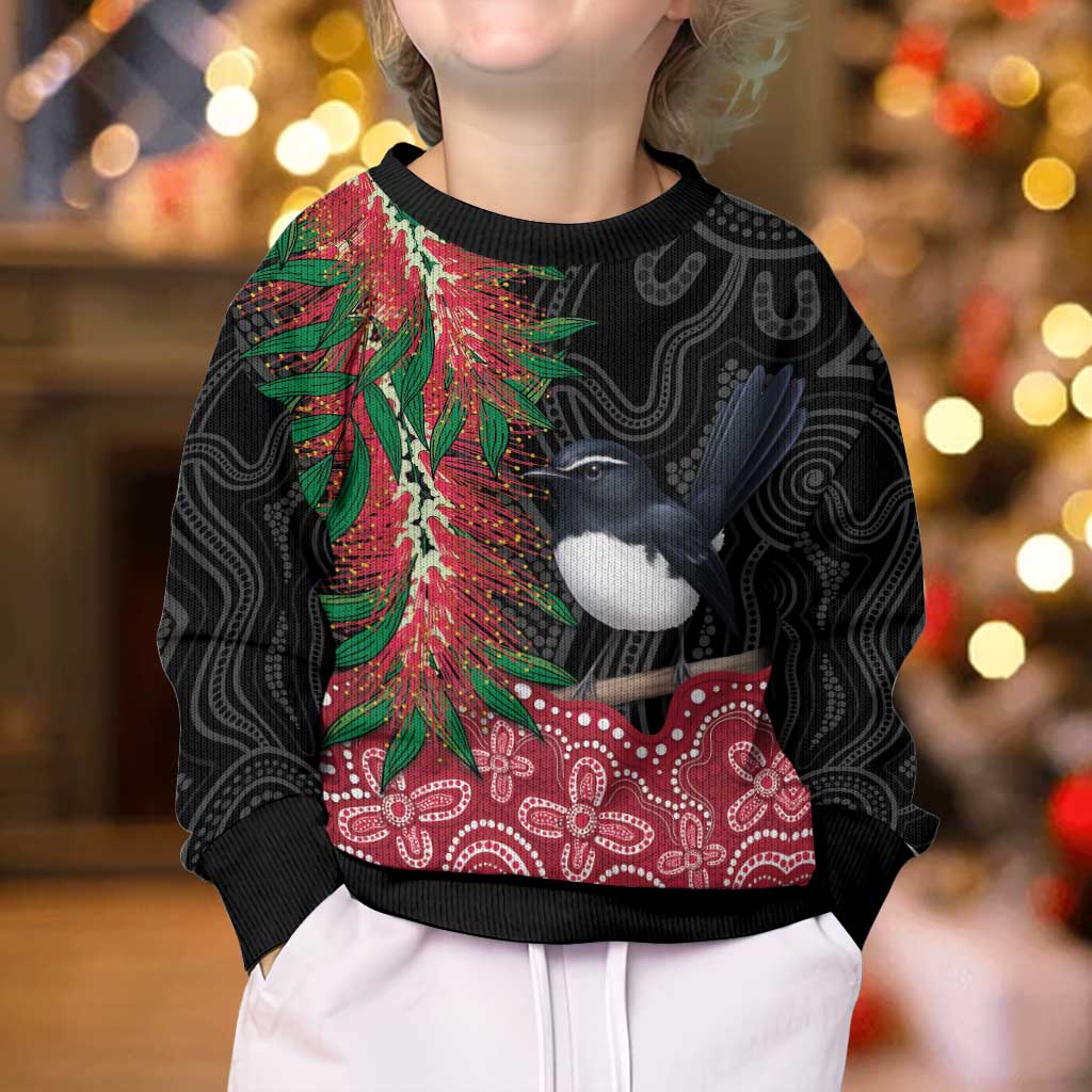Willie wagtail Australia Kid Ugly Christmas Sweater Aussie Bottlebrushes Aboriginal Art - Vibe Hoodie