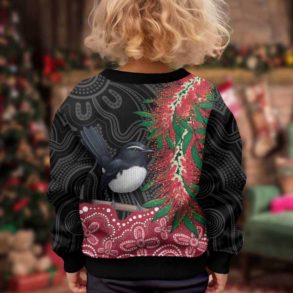 Willie wagtail Australia Kid Ugly Christmas Sweater Aussie Bottlebrushes Aboriginal Art - Vibe Hoodie
