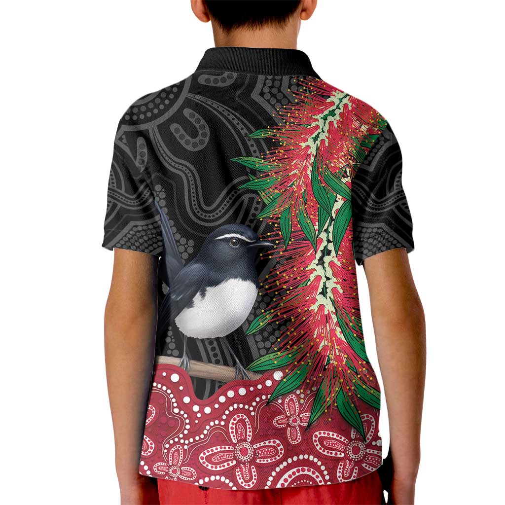 Willie wagtail Australia Kid Polo Shirt Aussie Bottlebrushes Aboriginal Art - Vibe Hoodie