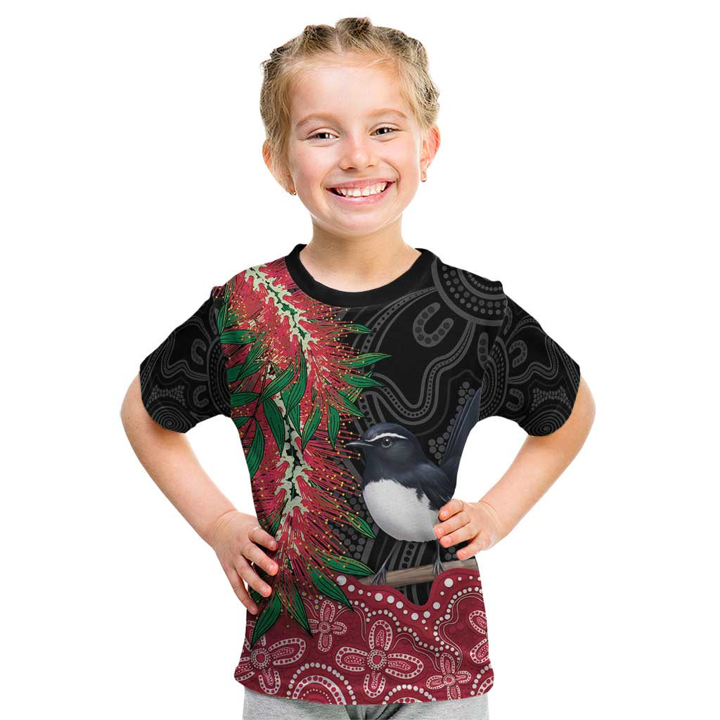 Willie wagtail Australia Kid T Shirt Aussie Bottlebrushes Aboriginal Art - Vibe Hoodie