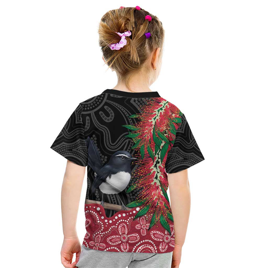 Willie wagtail Australia Kid T Shirt Aussie Bottlebrushes Aboriginal Art - Vibe Hoodie