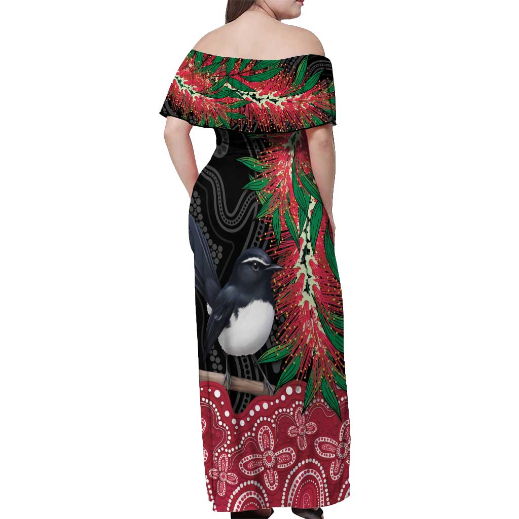Willie wagtail Australia Off Shoulder Maxi Dress Aussie Bottlebrushes Aboriginal Art - Vibe Hoodie