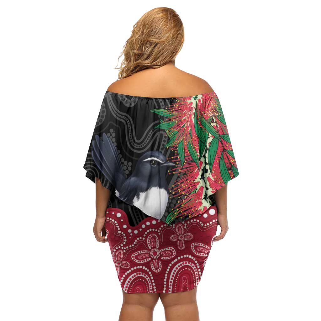 Willie wagtail Australia Off Shoulder Short Dress Aussie Bottlebrushes Aboriginal Art - Vibe Hoodie
