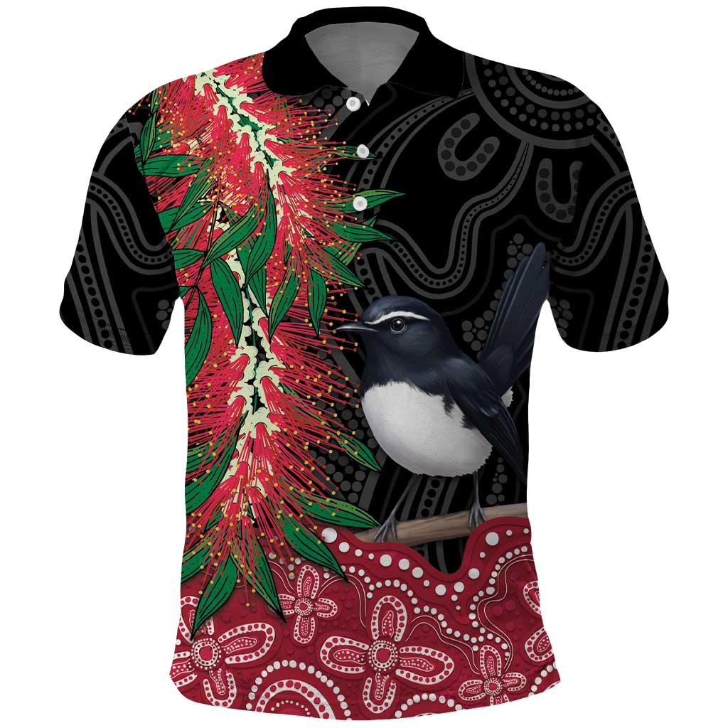 Willie wagtail Australia Polo Shirt Aussie Bottlebrushes Aboriginal Art - Vibe Hoodie