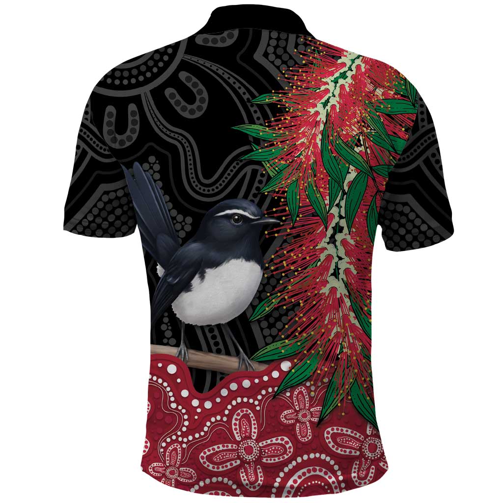 Willie wagtail Australia Polo Shirt Aussie Bottlebrushes Aboriginal Art - Vibe Hoodie