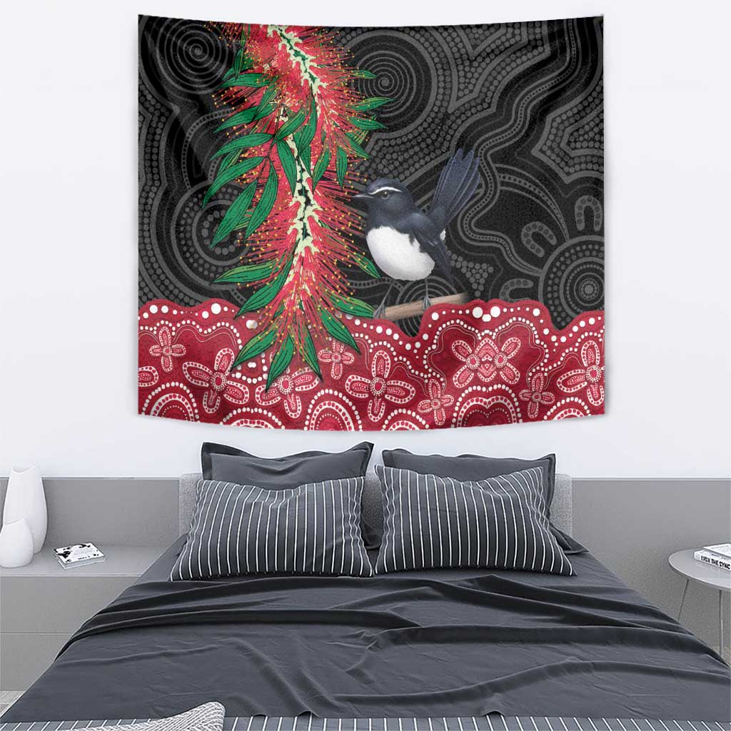 Willie wagtail Australia Tapestry Aussie Bottlebrushes Aboriginal Art - Vibe Hoodie