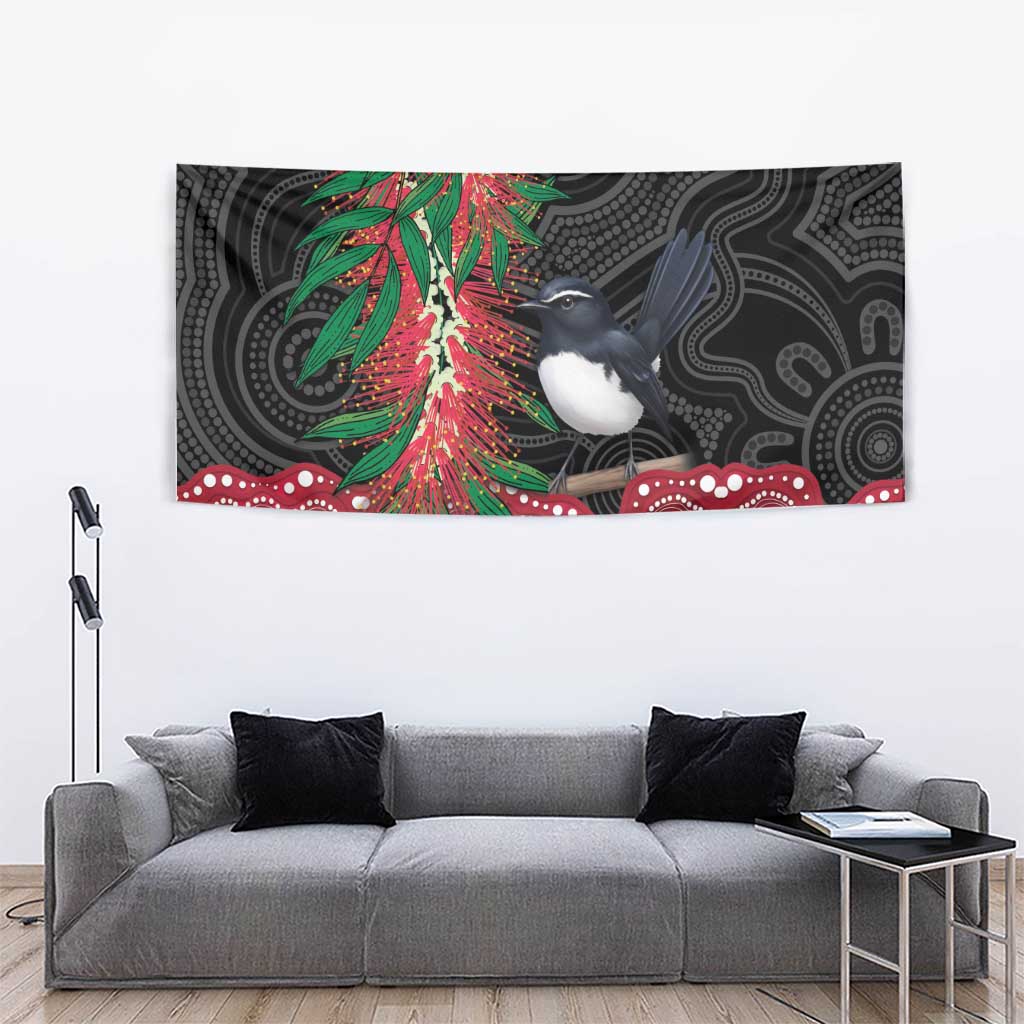Willie wagtail Australia Tapestry Aussie Bottlebrushes Aboriginal Art - Vibe Hoodie