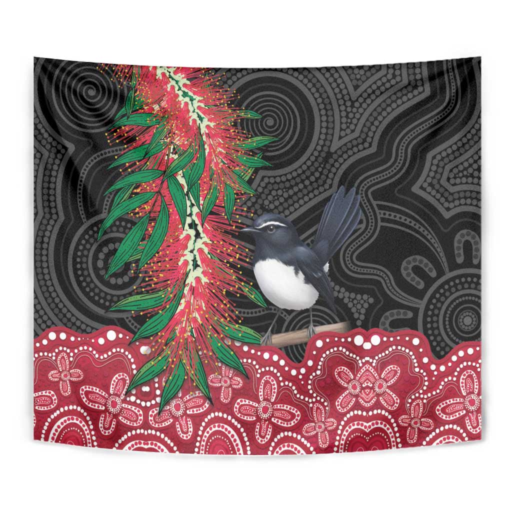 Willie wagtail Australia Tapestry Aussie Bottlebrushes Aboriginal Art - Vibe Hoodie