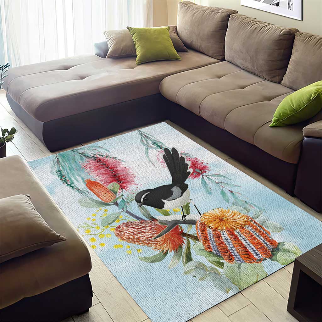 Willie wagtail Australia Area Rug Banksia Bottlebrushes Watercolor Stylized - Vibe Hoodie