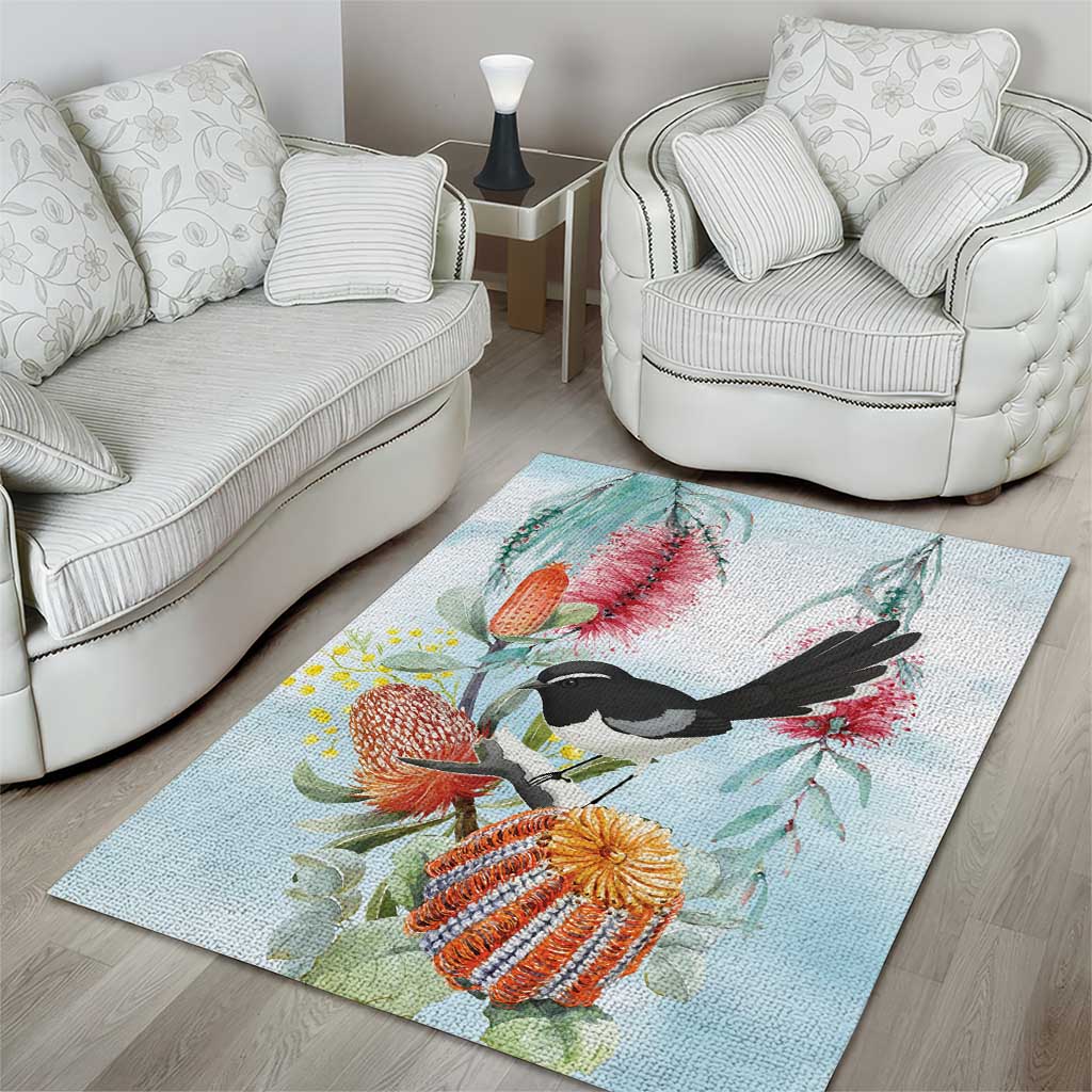 Willie wagtail Australia Area Rug Banksia Bottlebrushes Watercolor Stylized - Vibe Hoodie