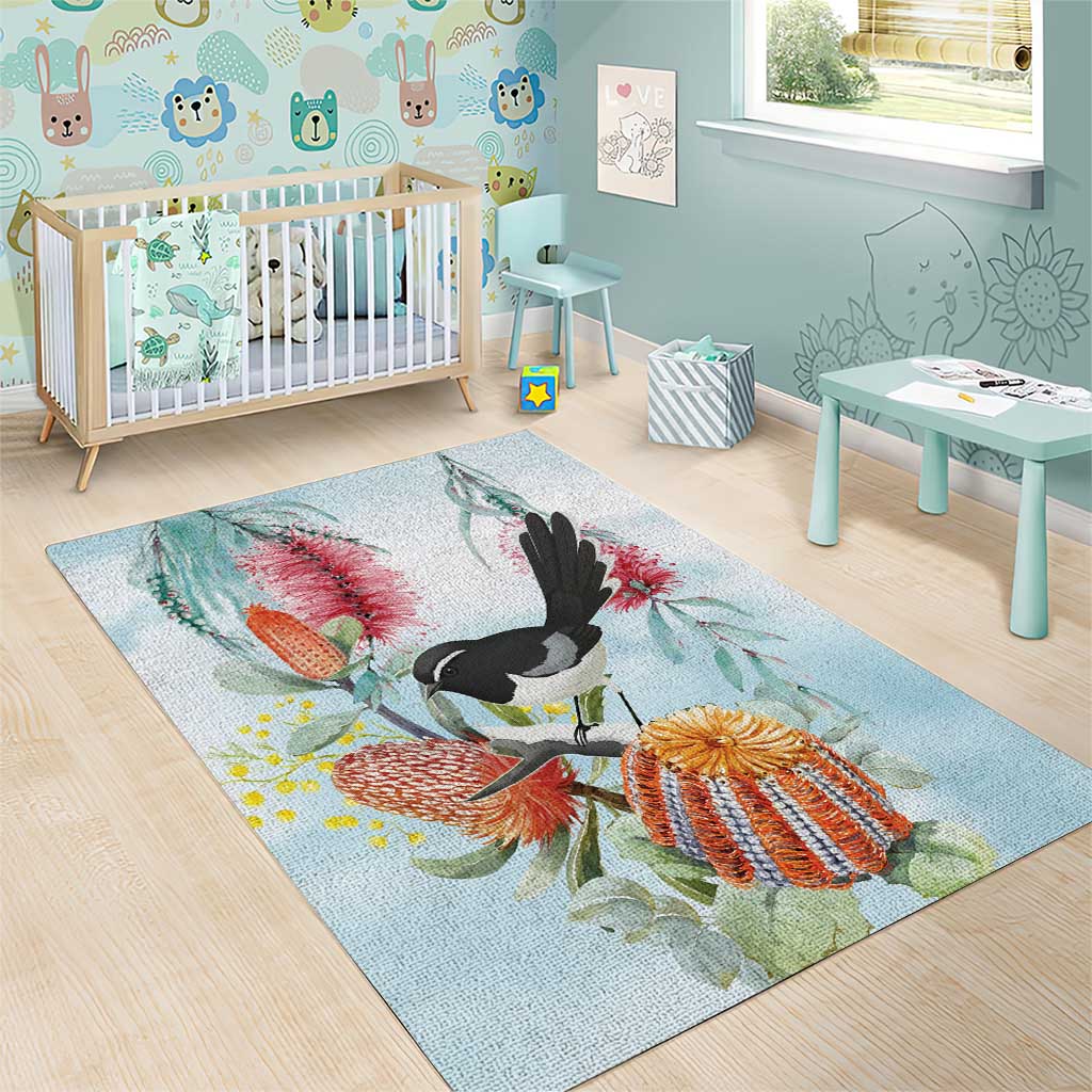 Willie wagtail Australia Area Rug Banksia Bottlebrushes Watercolor Stylized - Vibe Hoodie