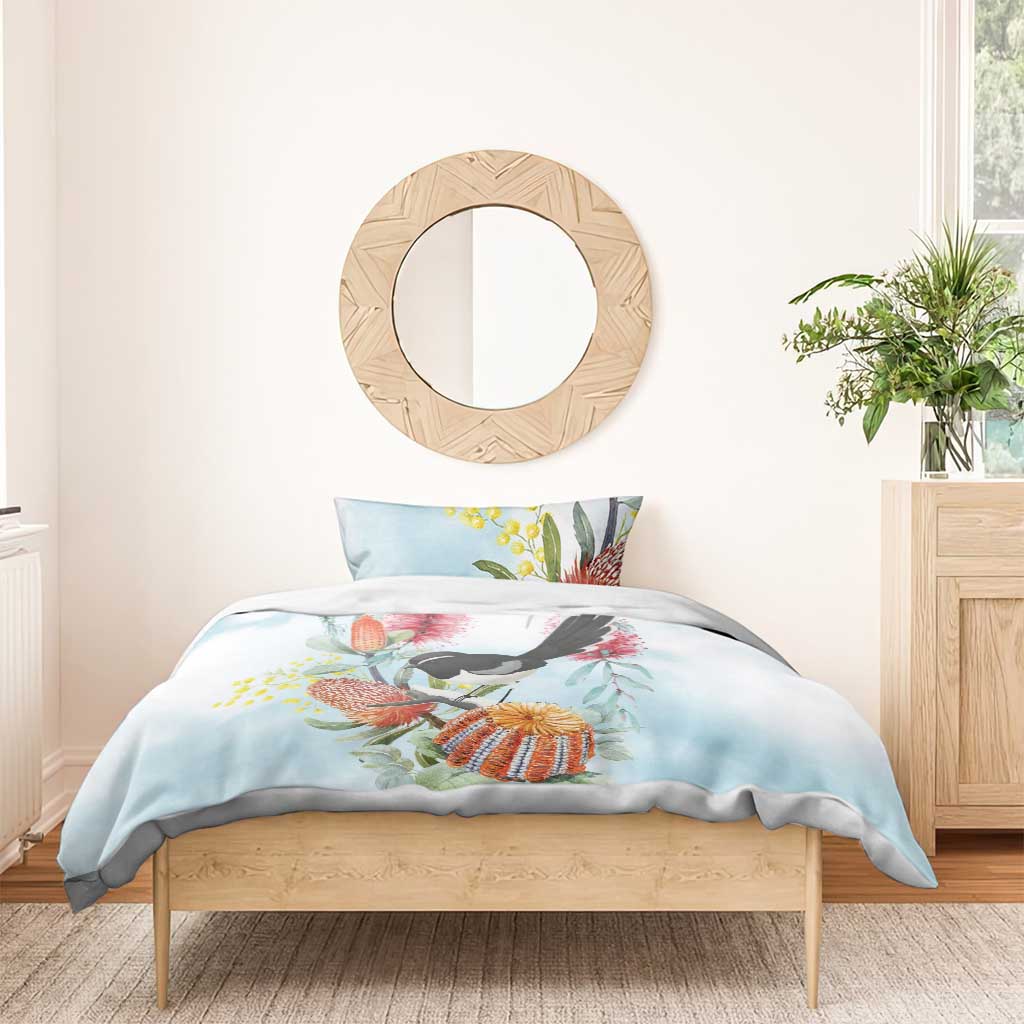 Willie wagtail Australia Bedding Set Banksia Bottlebrushes Watercolor Stylized - Vibe Hoodie