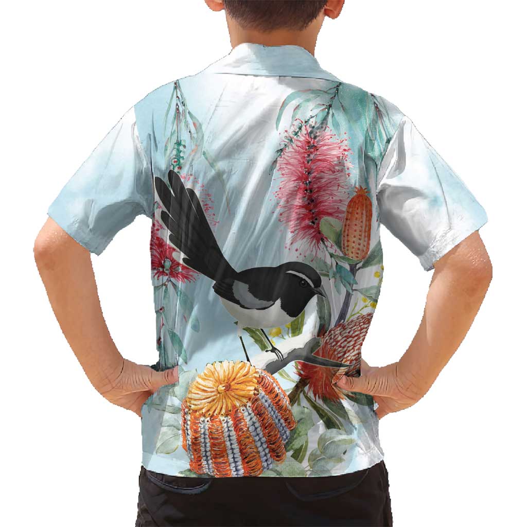 Willie wagtail Australia Family Matching Long Sleeve Bodycon Dress and Hawaiian Shirt Banksia Bottlebrushes Watercolor Stylized - Vibe Hoodie