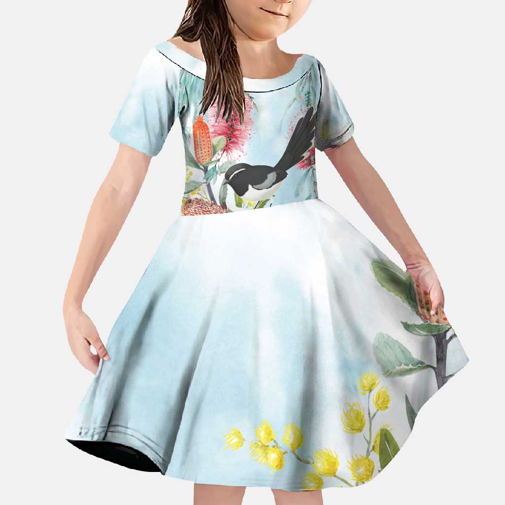 Willie wagtail Australia Family Matching Long Sleeve Bodycon Dress and Hawaiian Shirt Banksia Bottlebrushes Watercolor Stylized - Vibe Hoodie