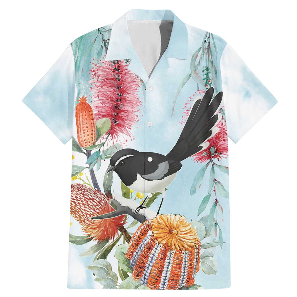 Willie wagtail Australia Family Matching Mermaid Dress and Hawaiian Shirt Banksia Bottlebrushes Watercolor Stylized - Vibe Hoodie
