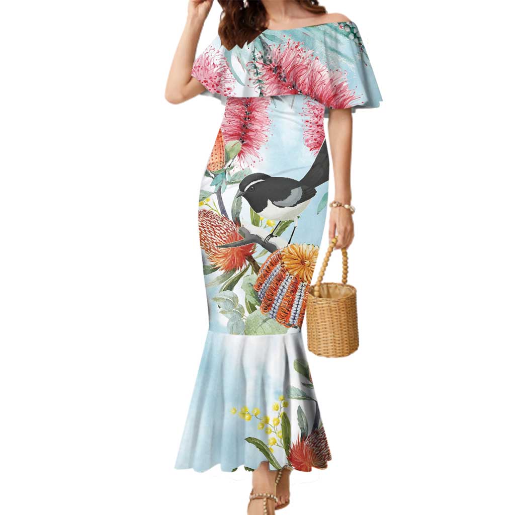 Willie wagtail Australia Family Matching Mermaid Dress and Hawaiian Shirt Banksia Bottlebrushes Watercolor Stylized - Vibe Hoodie