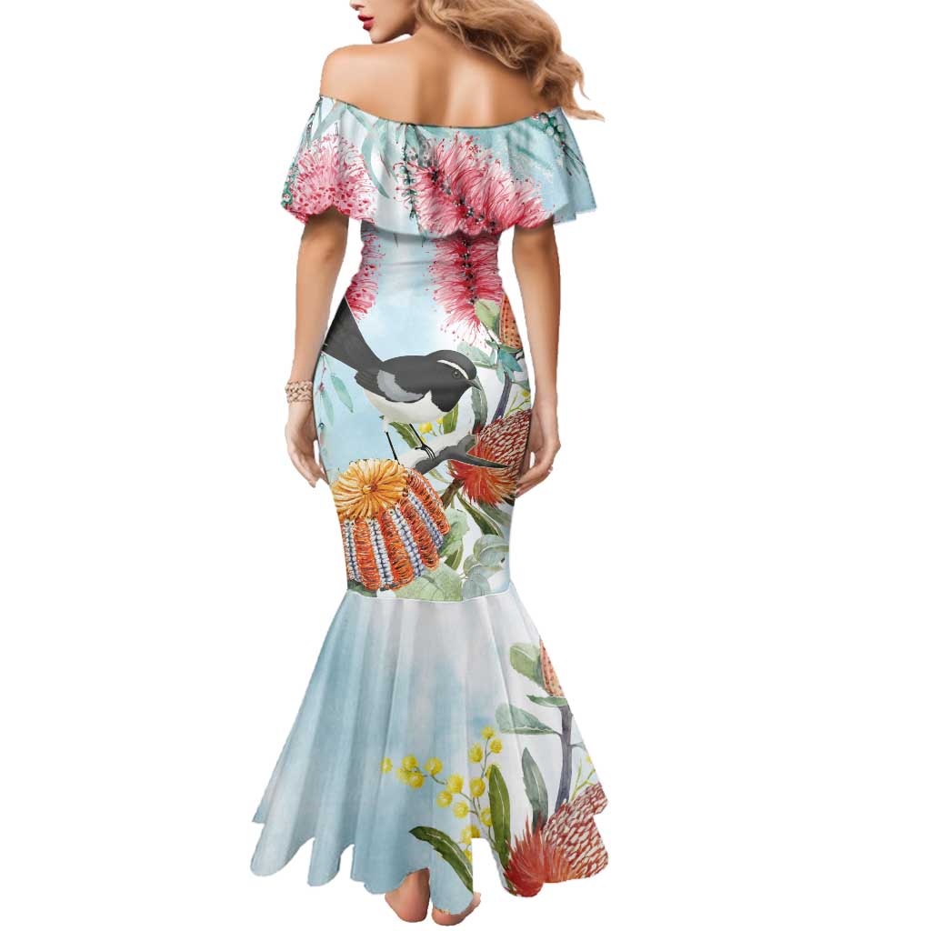 Willie wagtail Australia Family Matching Mermaid Dress and Hawaiian Shirt Banksia Bottlebrushes Watercolor Stylized - Vibe Hoodie