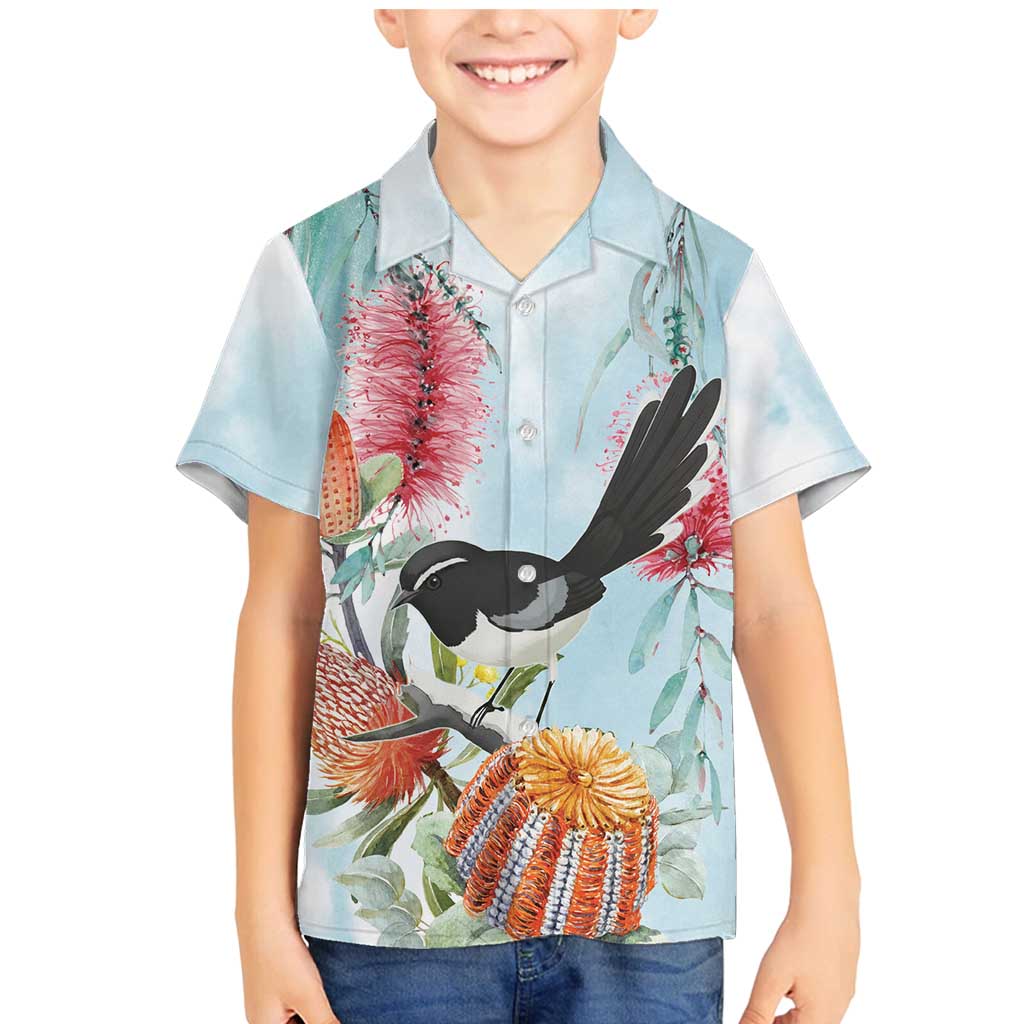 Willie wagtail Australia Family Matching Mermaid Dress and Hawaiian Shirt Banksia Bottlebrushes Watercolor Stylized - Vibe Hoodie