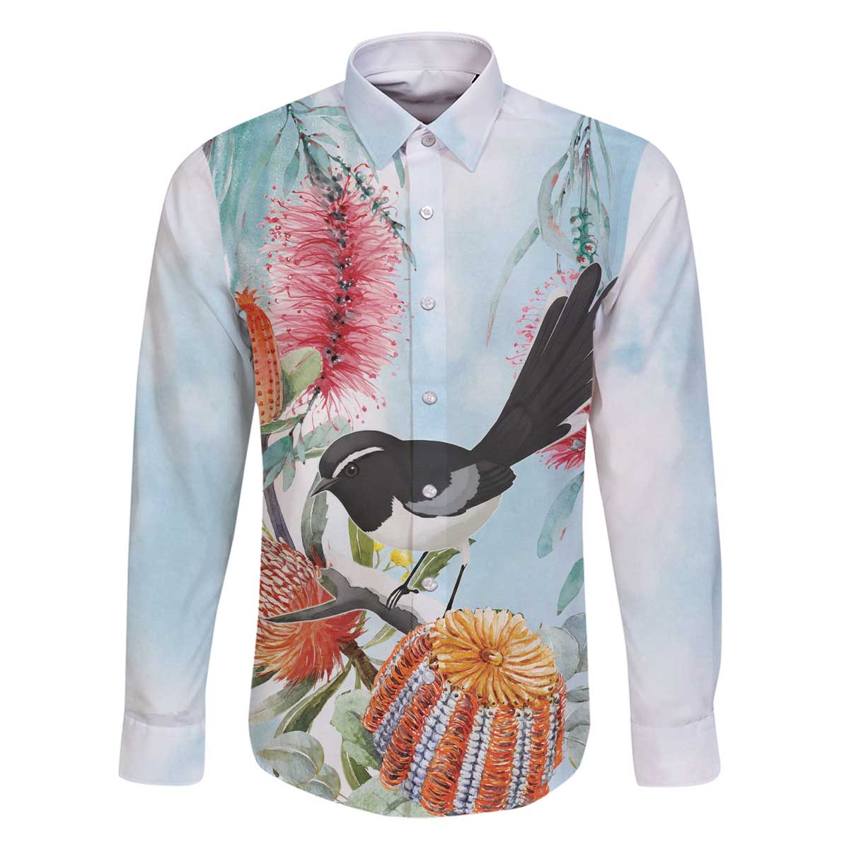 Willie wagtail Australia Family Matching Off The Shoulder Long Sleeve Dress and Hawaiian Shirt Banksia Bottlebrushes Watercolor Stylized - Vibe Hoodie