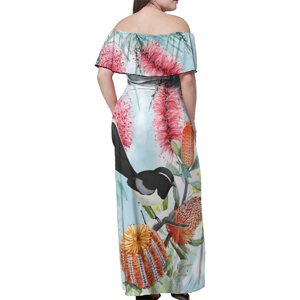 Willie wagtail Australia Family Matching Off Shoulder Maxi Dress and Hawaiian Shirt Banksia Bottlebrushes Watercolor Stylized - Vibe Hoodie