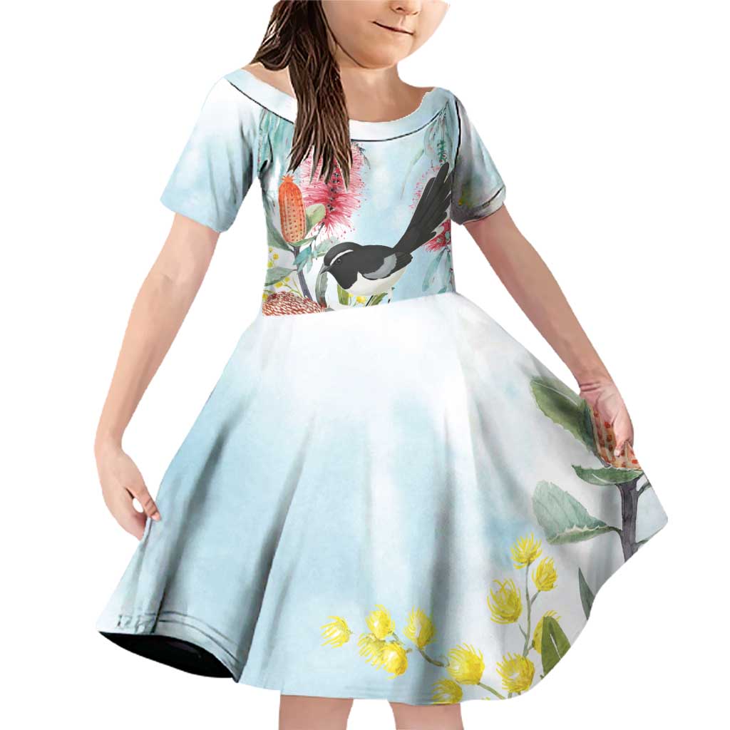 Willie wagtail Australia Family Matching Off Shoulder Short Dress and Hawaiian Shirt Banksia Bottlebrushes Watercolor Stylized - Vibe Hoodie