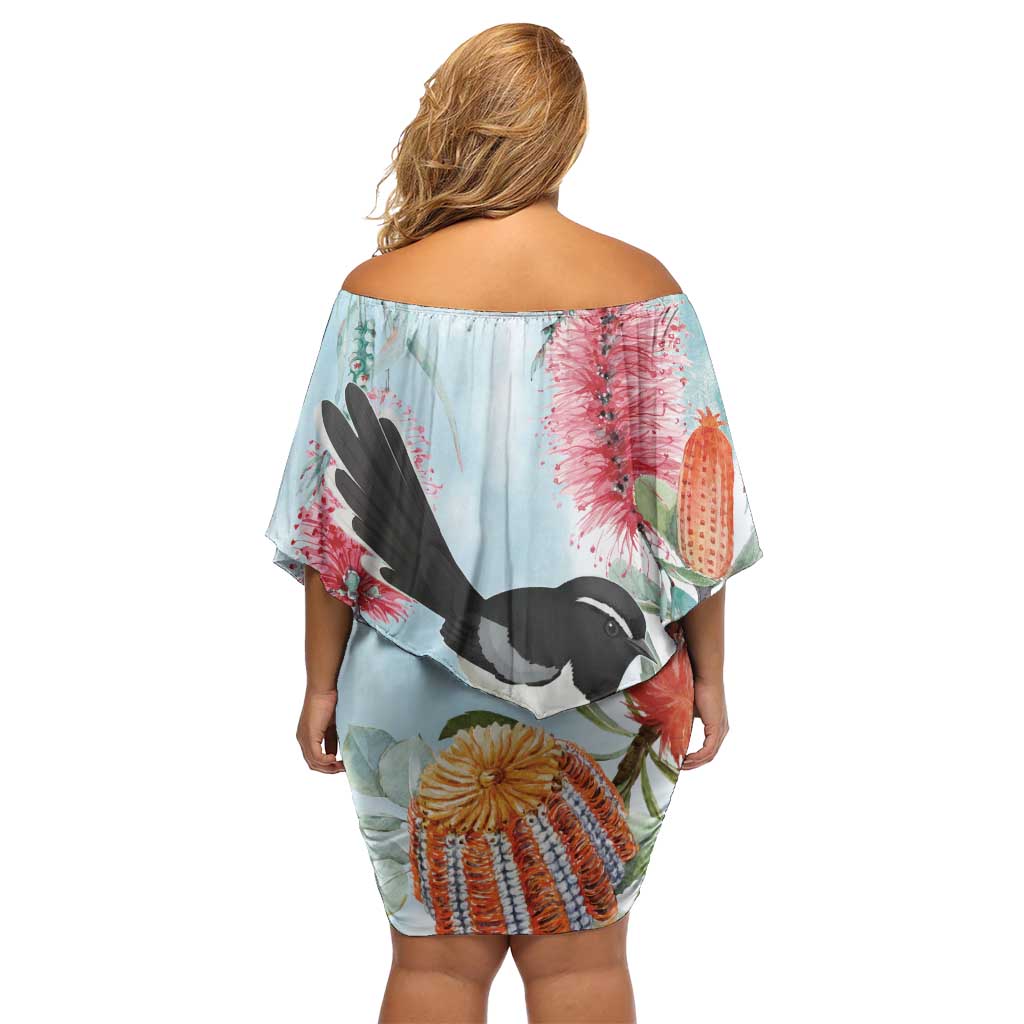 Willie wagtail Australia Family Matching Off Shoulder Short Dress and Hawaiian Shirt Banksia Bottlebrushes Watercolor Stylized - Vibe Hoodie